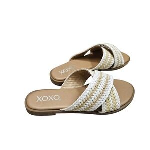 XOXO Women's Melly Off White Woven Cross Strap Slide‎ Sandals 6 Slip On Coastal